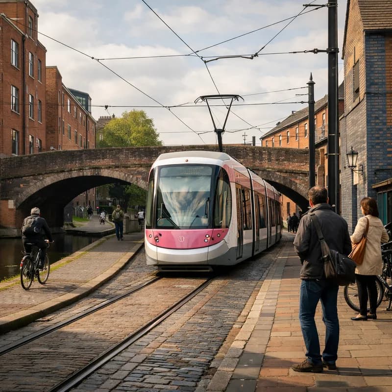 A tram and bicycle street in Birmingham
