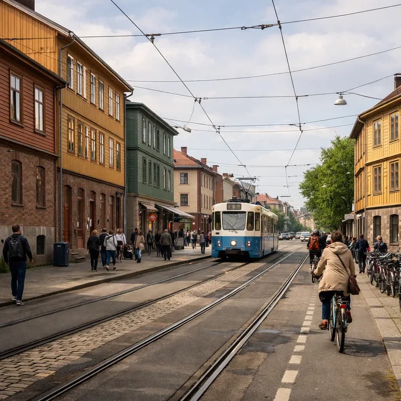 A tram and bicycle street in Gothenburg