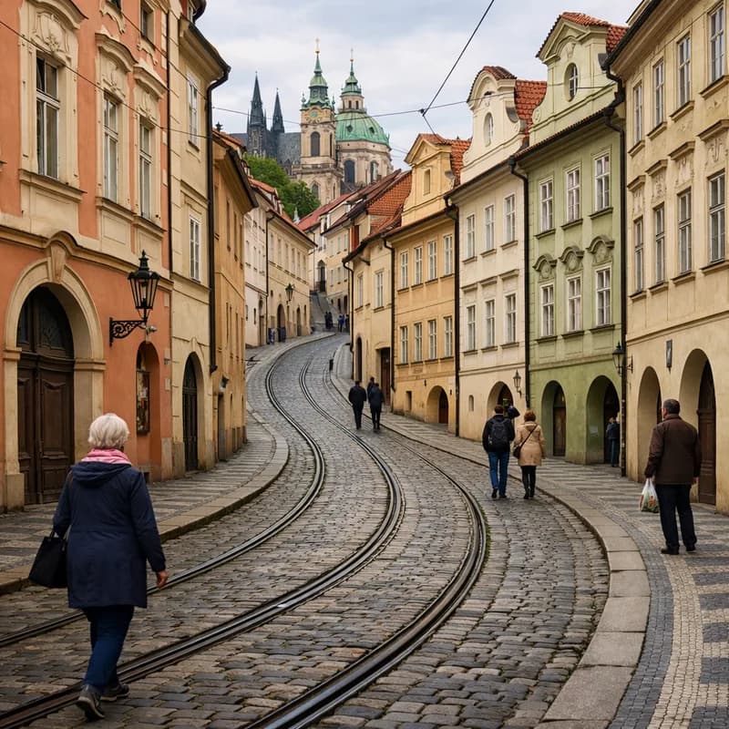 A tram and bicycle street in Prague