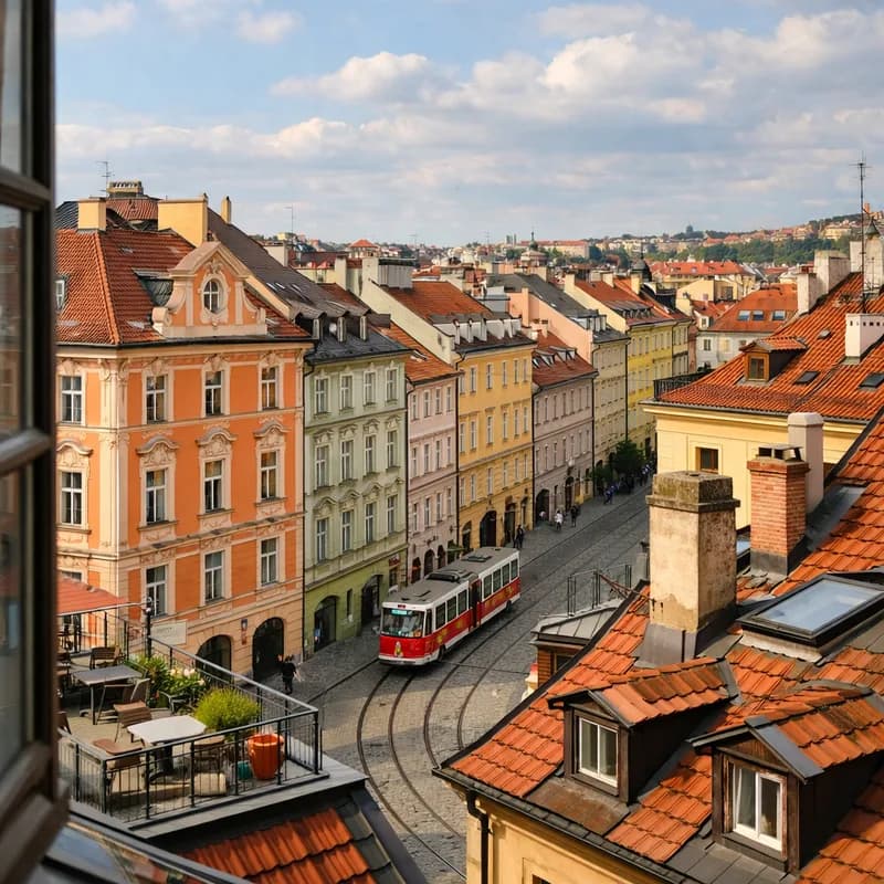 A view across the rooftops of Prague
