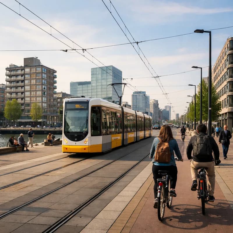 A tram and bicycle street in Rotterdam