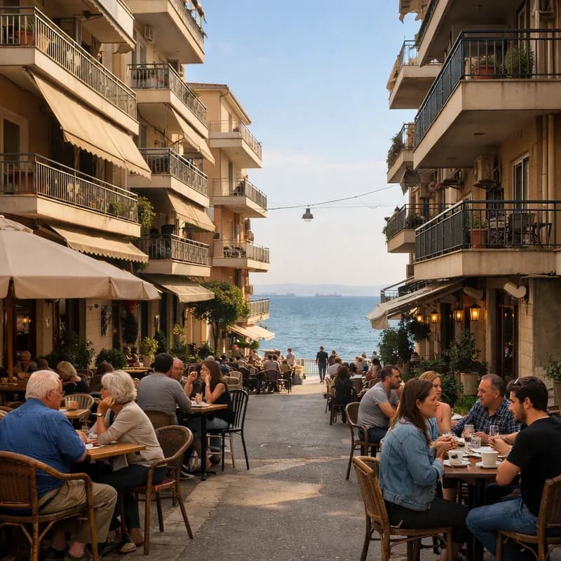 A cafe street in Thessaloniki