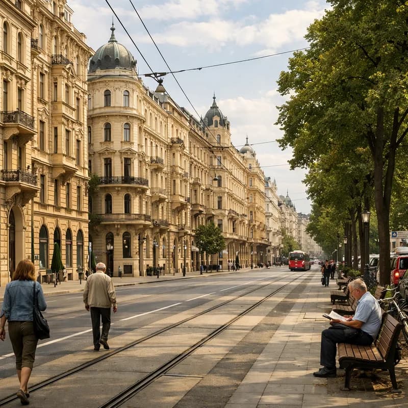 A tram and bicycle street in Vienna