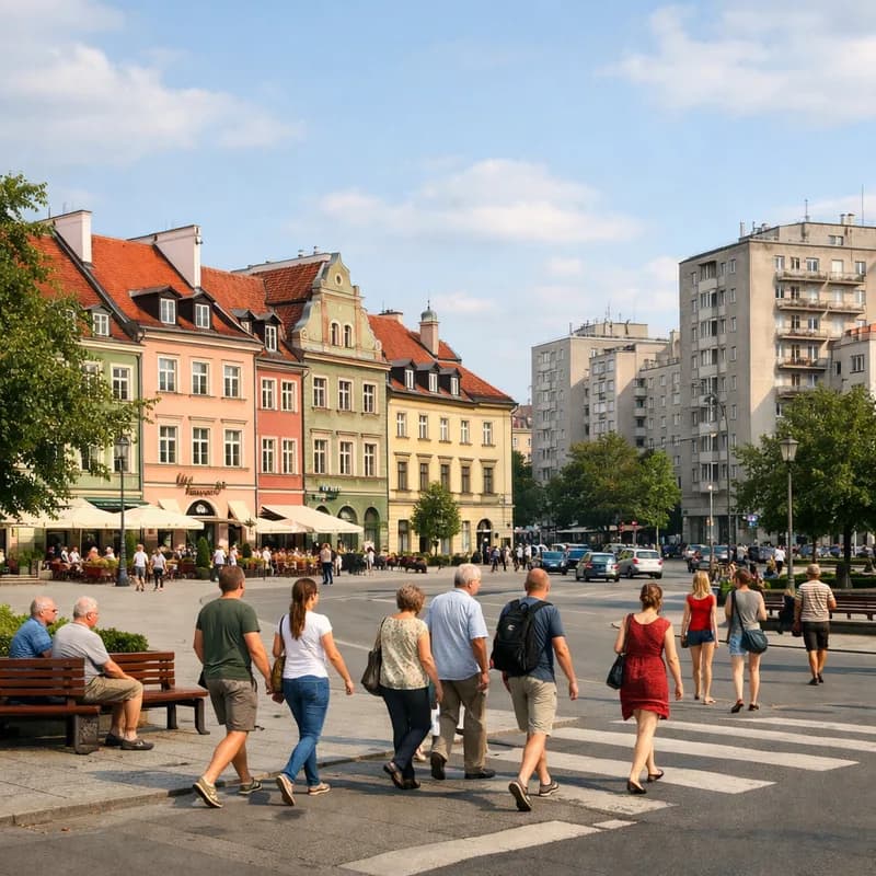 A neighbourhood square in Warsaw